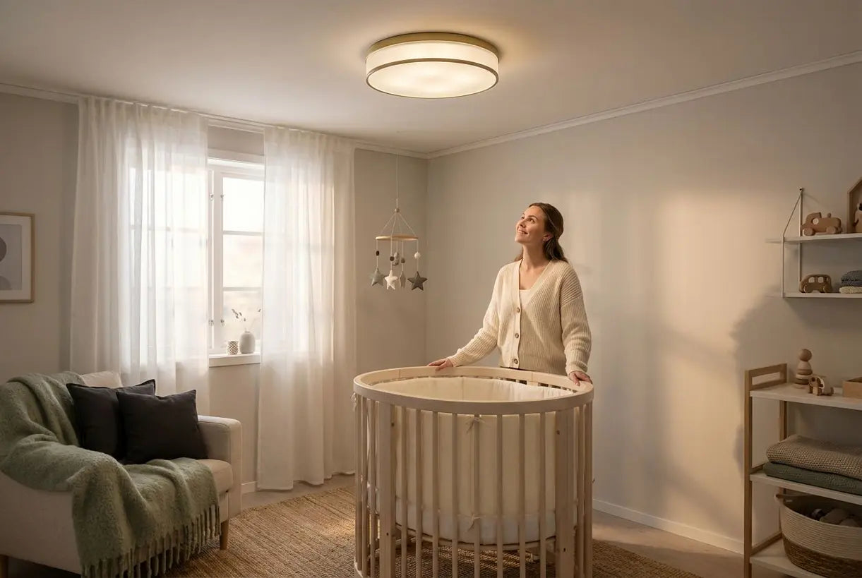 Scandinavische kinderkamer met stijlvolle inbouw plafondlamp