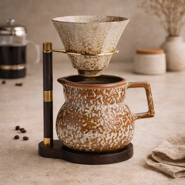Drivna Ceramic Pour Over Coffee Set with Wood Stand