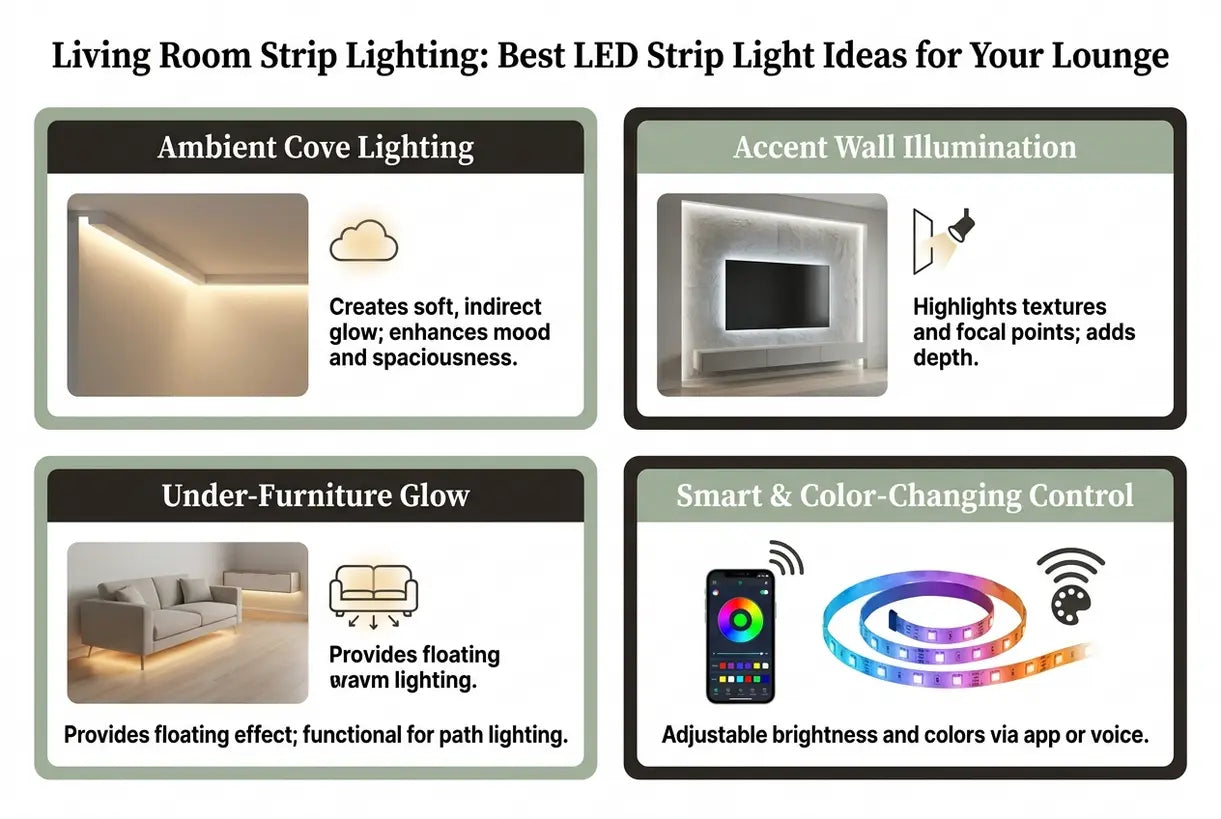 Living Room Strip Lighting: Best LED Strip Light Ideas for Your Lounge - infographic