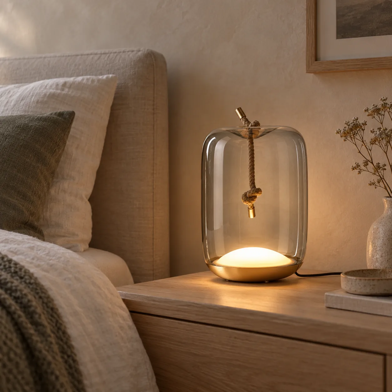 Gloda Scandinavische Glazen LED Tafellamp Goudkleurige Voet