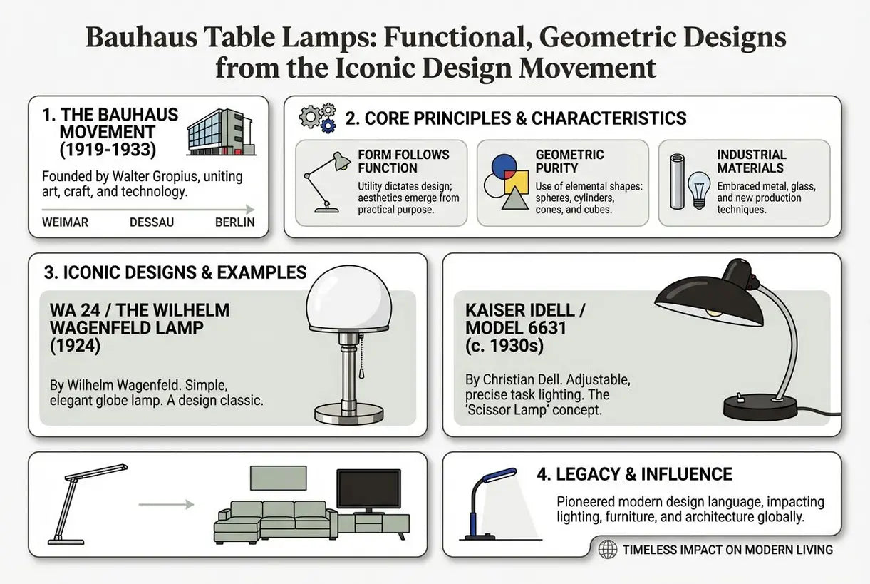 Bauhaus Tafellampen: Functionele, Geometrische Ontwerpen uit de Iconische Design Beweging - infographic
