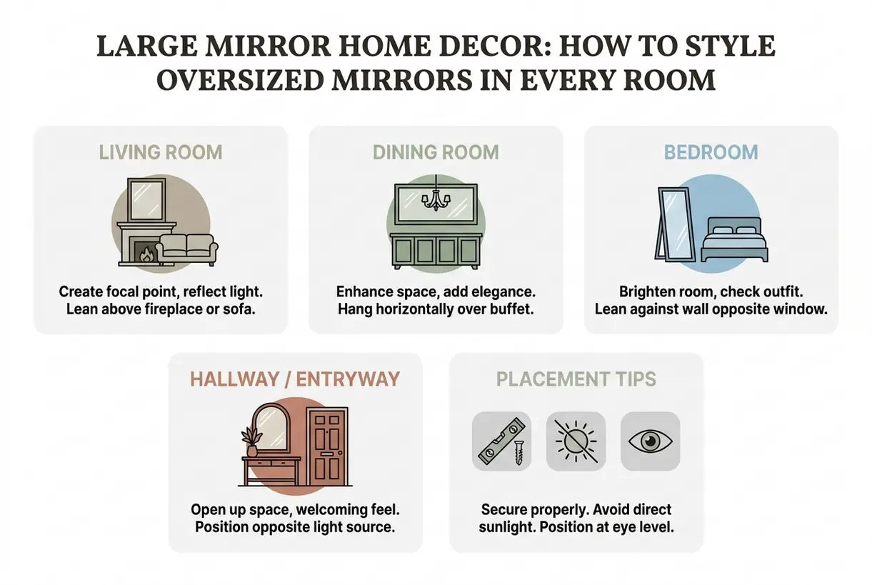 Large Mirror Home Decor: How to Style Oversized Mirrors in Every Room - infographic