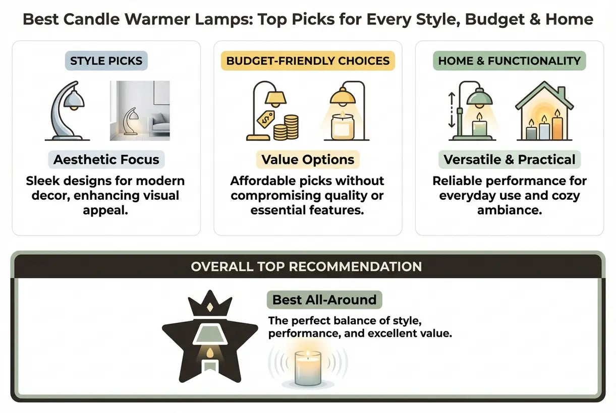 Beste kaarsverwarmingslampen: Topkeuzes voor elke stijl, budget & huis - infographic