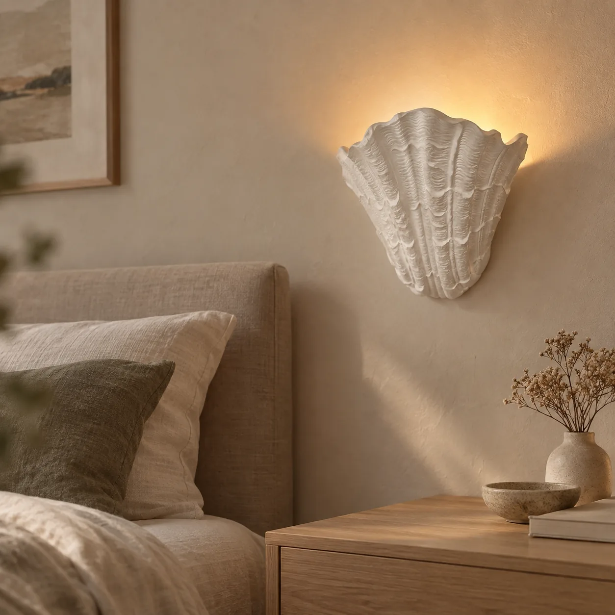 Skalva Handgemaakte Gips Schelp LED Wandlamp