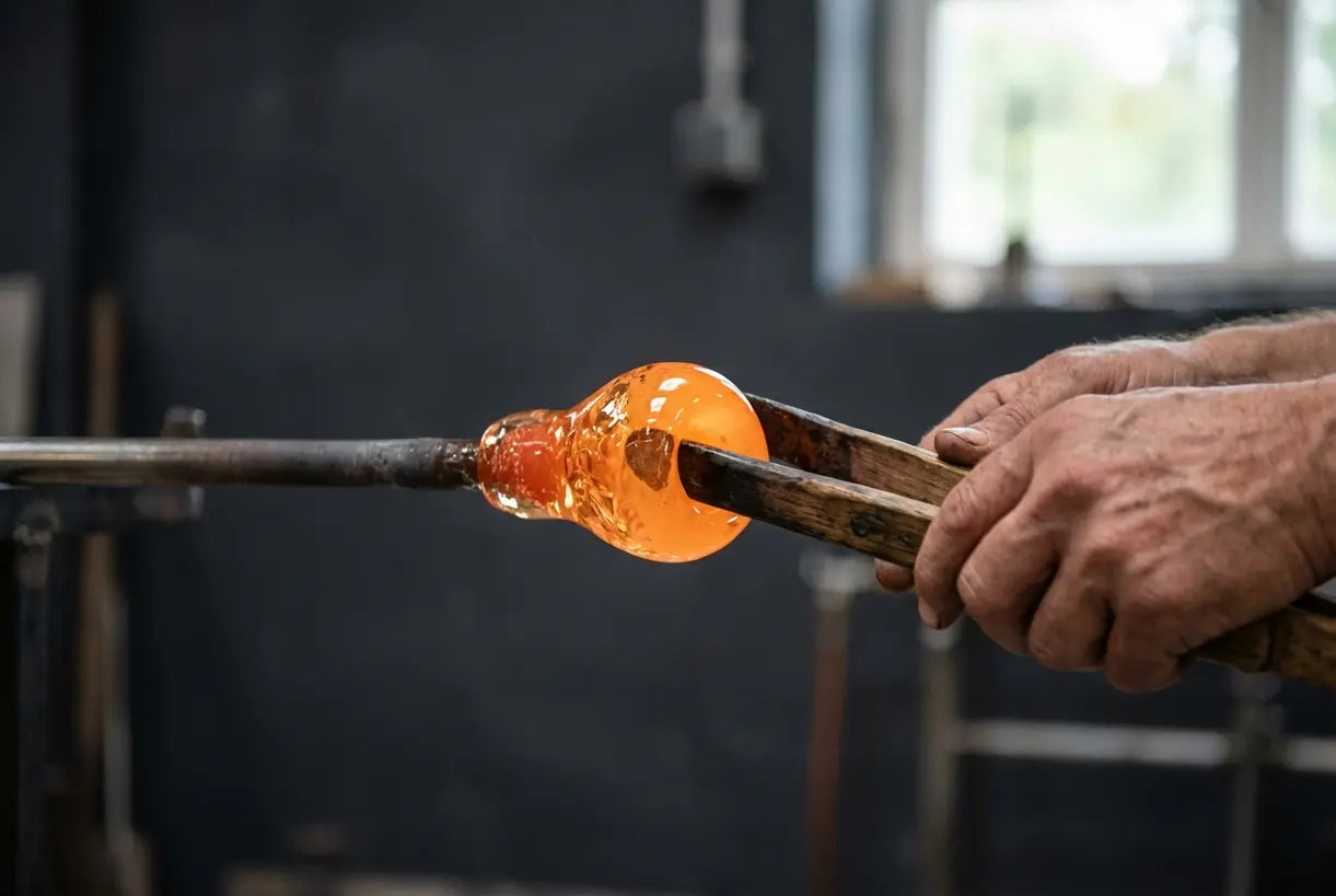 Ambachtelijke handen maken Murano glazen kroonluchter met traditionele Italiaanse glasblaastechnieken