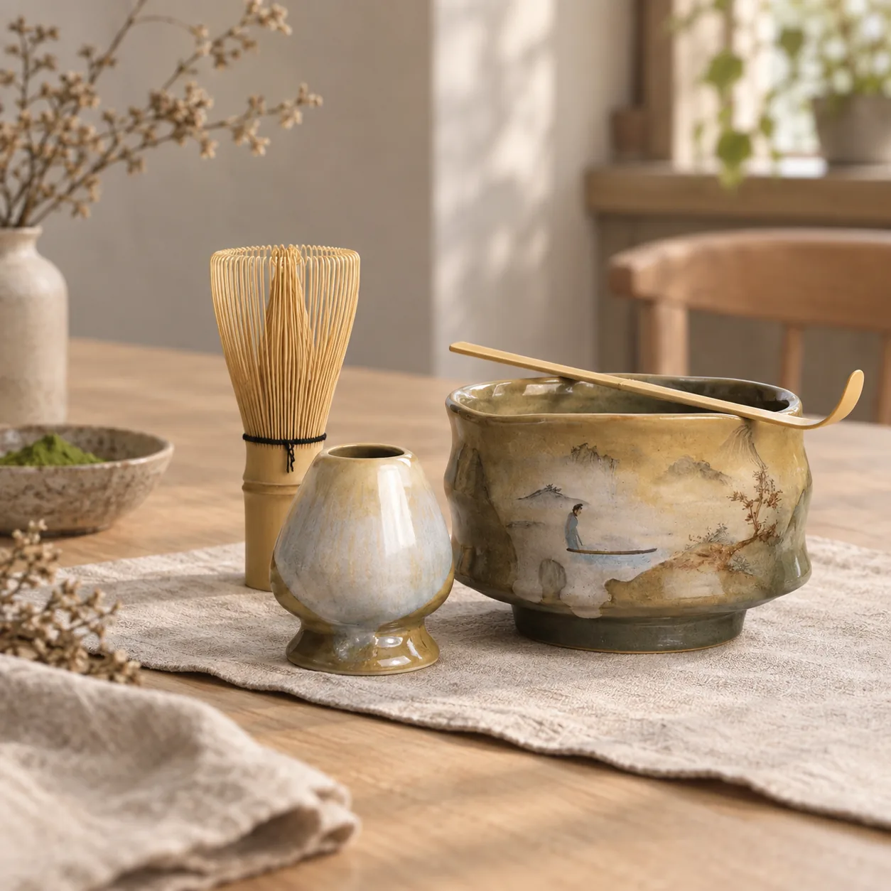 Stilva Traditionele 4-delige Keramische Matcha Theeset