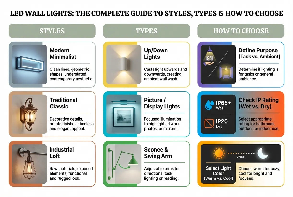 Led-wandlampen: de complete gids over stijlen, soorten en de juiste keuze - infographic