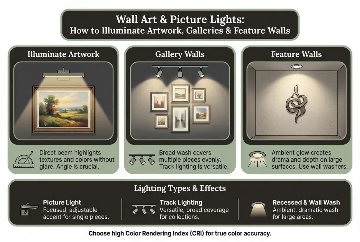 Wandkunst en schilderijlampen: zo verlicht je kunstwerken, fotowanden en accentmuren - infographic