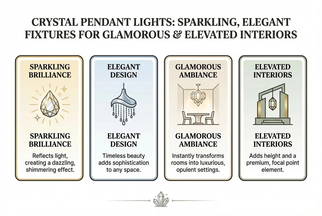 Kristallen Hanglampen: Sprankelende, Elegante Armaturen voor Glamoureuze & Verheven Interieurs - infographic