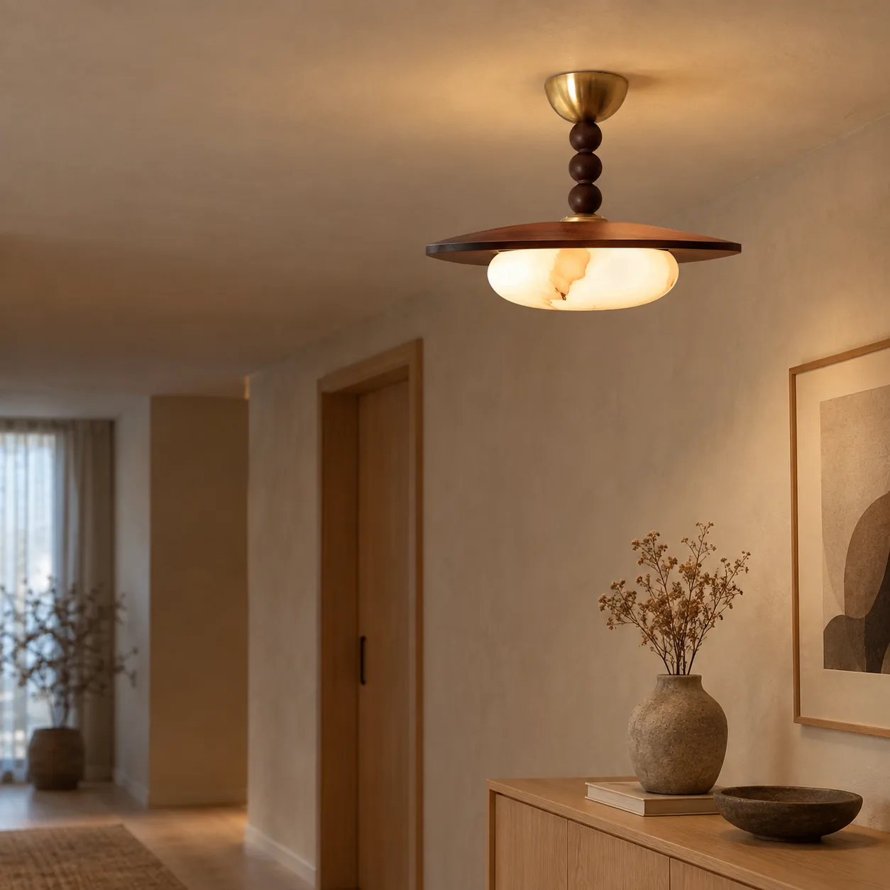 Kveldur Middeleeuwse Hout IJzer Glas Plafondlamp