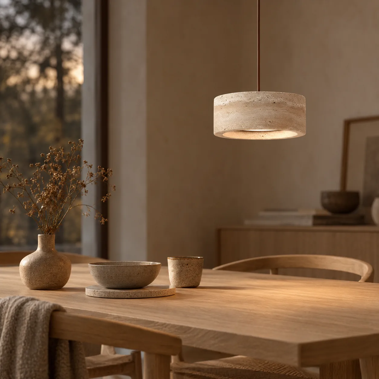 Stenglo Travertijn Steen Dimbaar Hanglamp