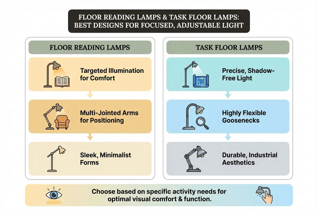 Staande leeslampen & taakvloerlampen: Beste ontwerpen voor gericht, verstelbaar licht - infographic