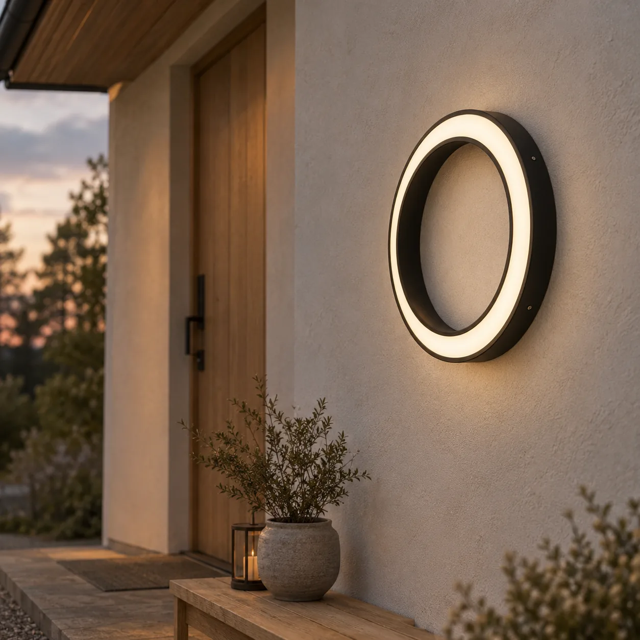Halvmane Runde LED-Edelstahl-Außenwandleuchte