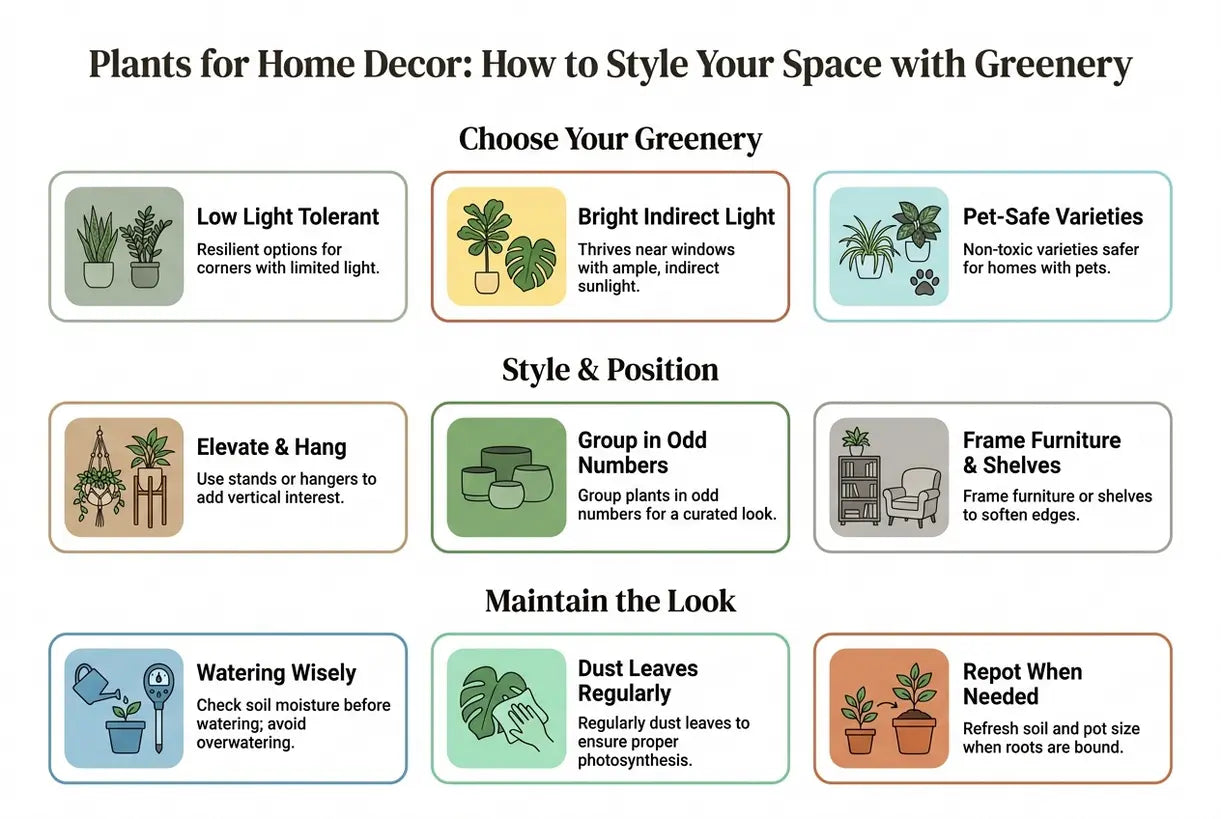 Plants for Home Decor: How to Style Your Space with Greenery - infographic