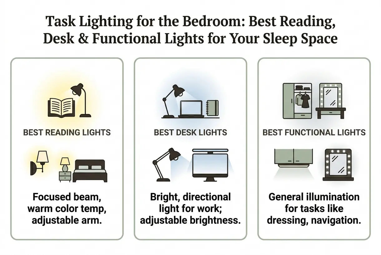 Task Lighting for the Bedroom: Best Reading, Desk & Functional Lights for Your Sleep Space - infographic