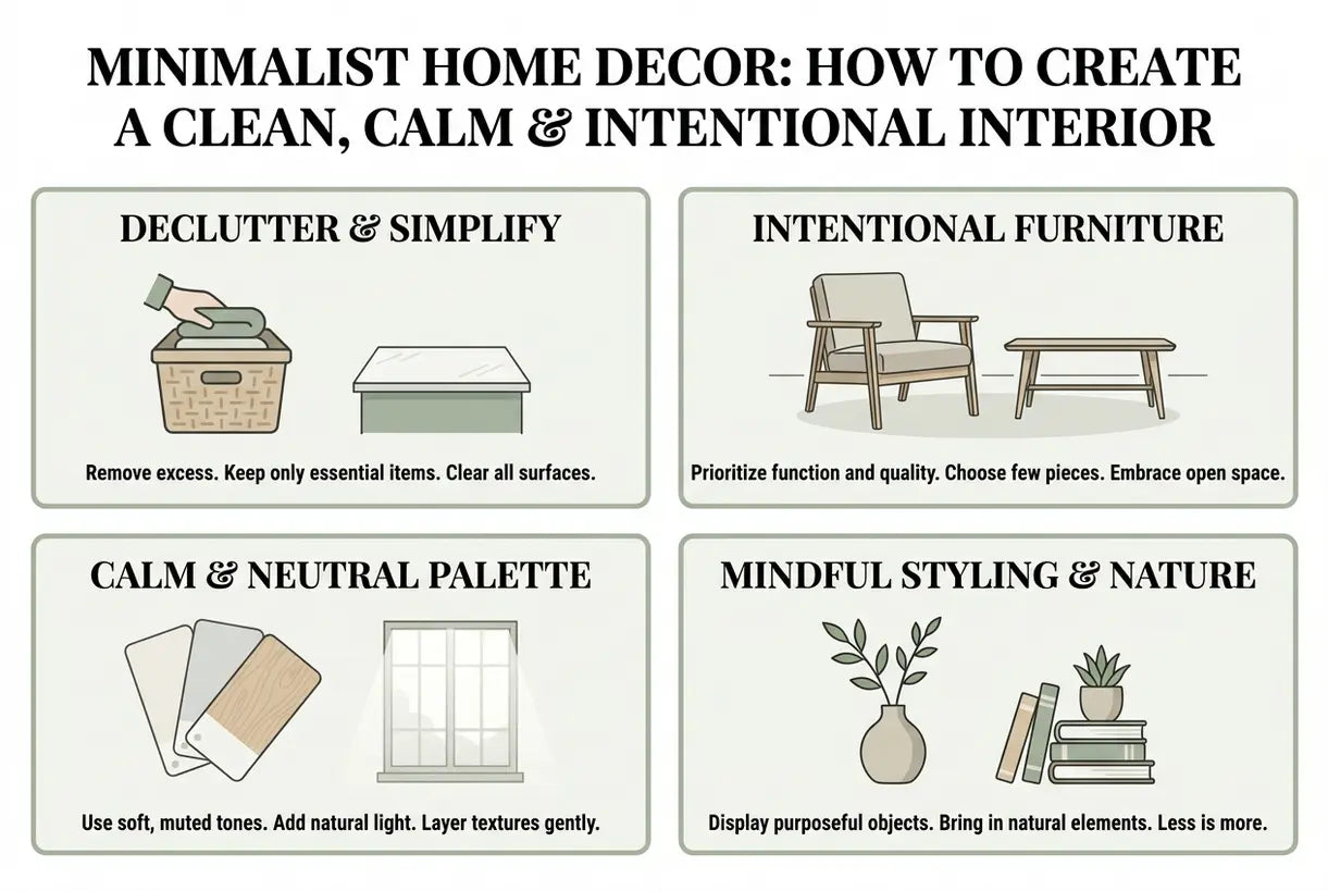 Minimalist Home Decor: How to Create a Clean, Calm & Intentional Interior - infographic