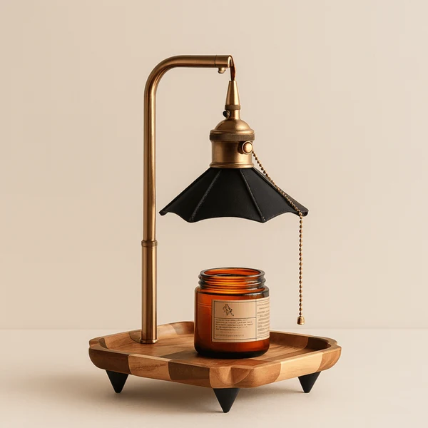 Glödra Retro Kaarsverwarmer Lamp van Metaal en Hout
