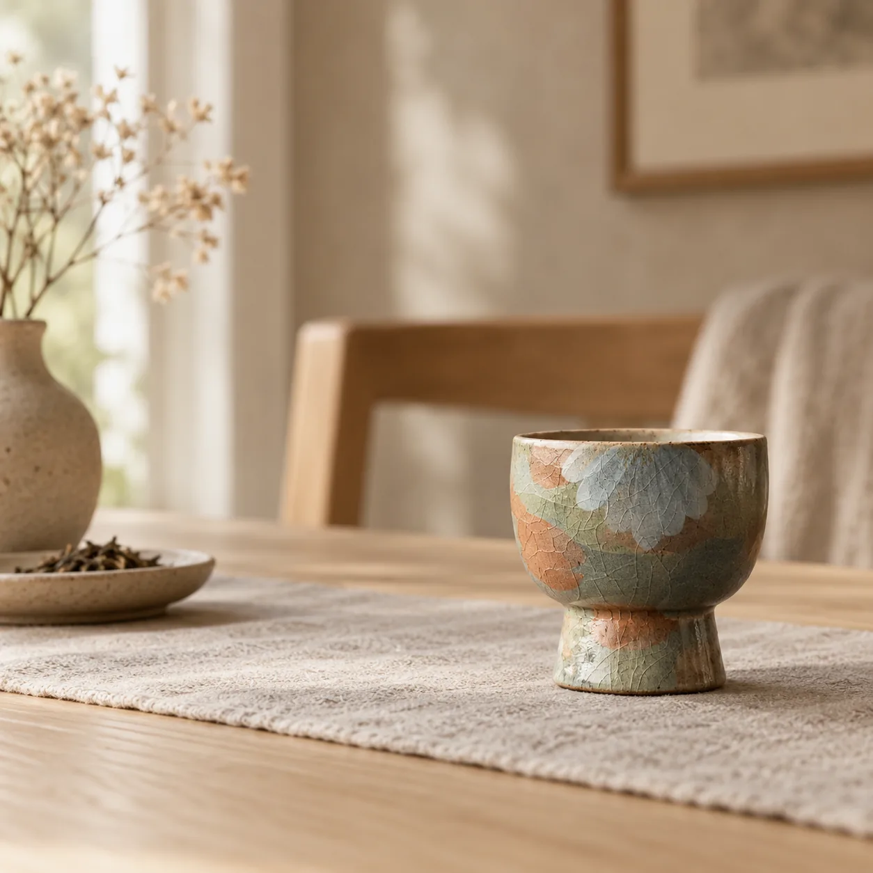 Glödra handgeschilderde Wabi-Sabi keramische theekopjesset