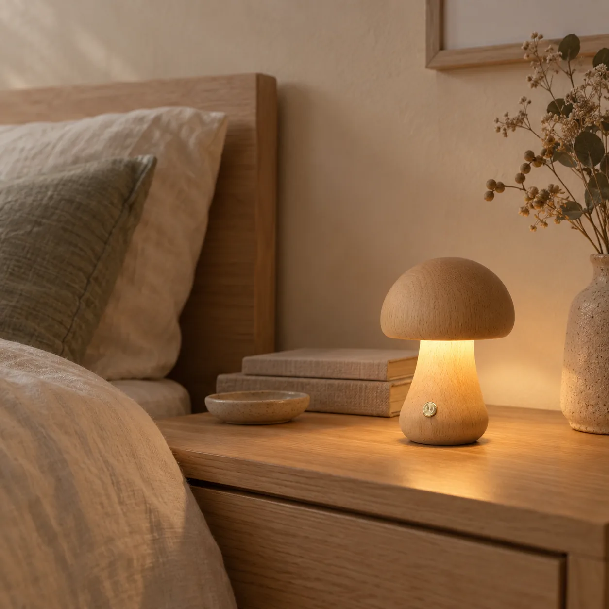 Svampa Paddenstoel Nachtlampje Hout Nachtkastlamp