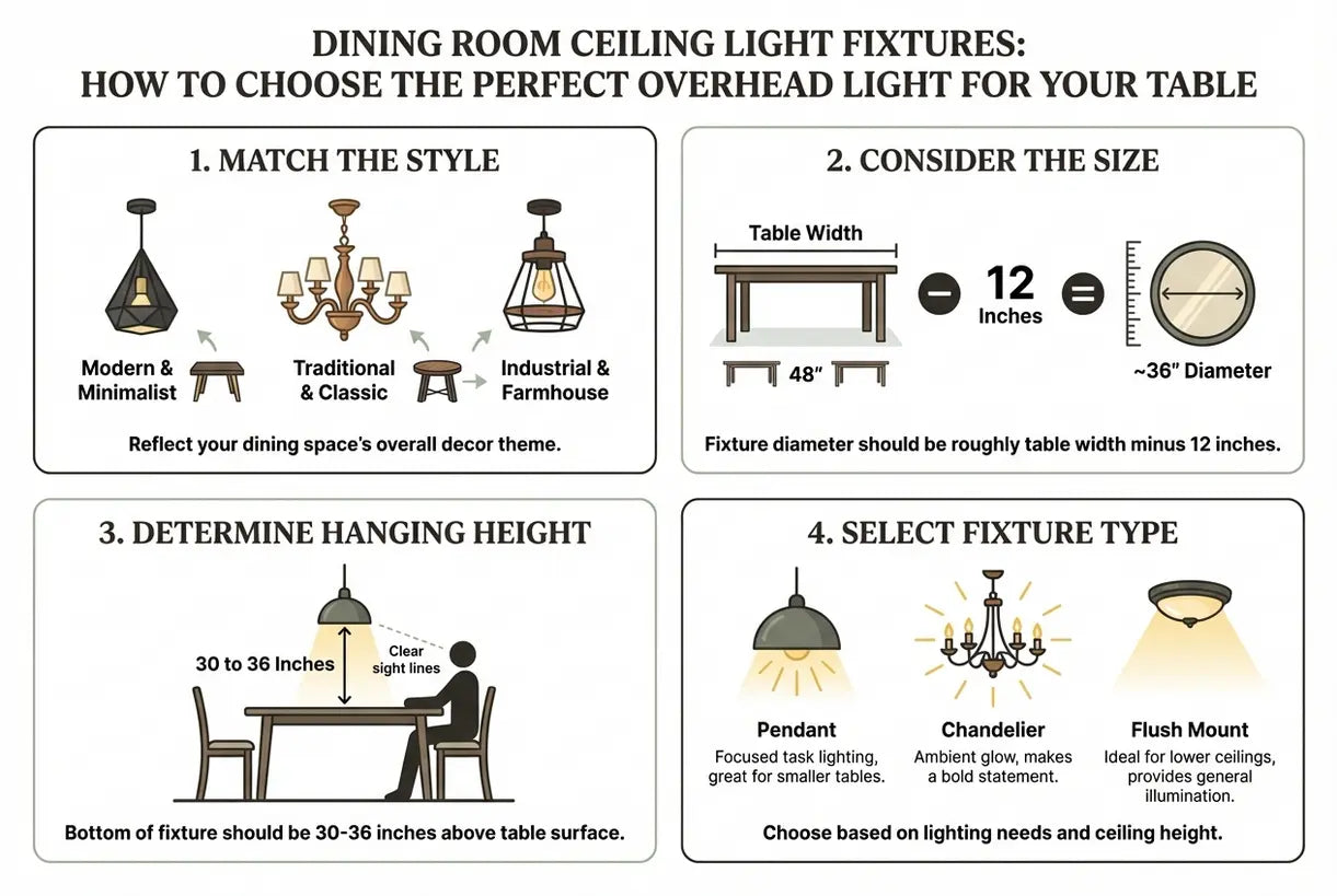 Eetkamer Plafondlampen: Hoe u de Perfecte Plafondlamp voor uw Tafel kiest - infographic