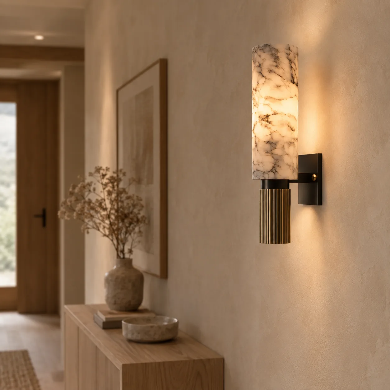 Steinglo Natuurmarmeren Wandlamp Koperaccent