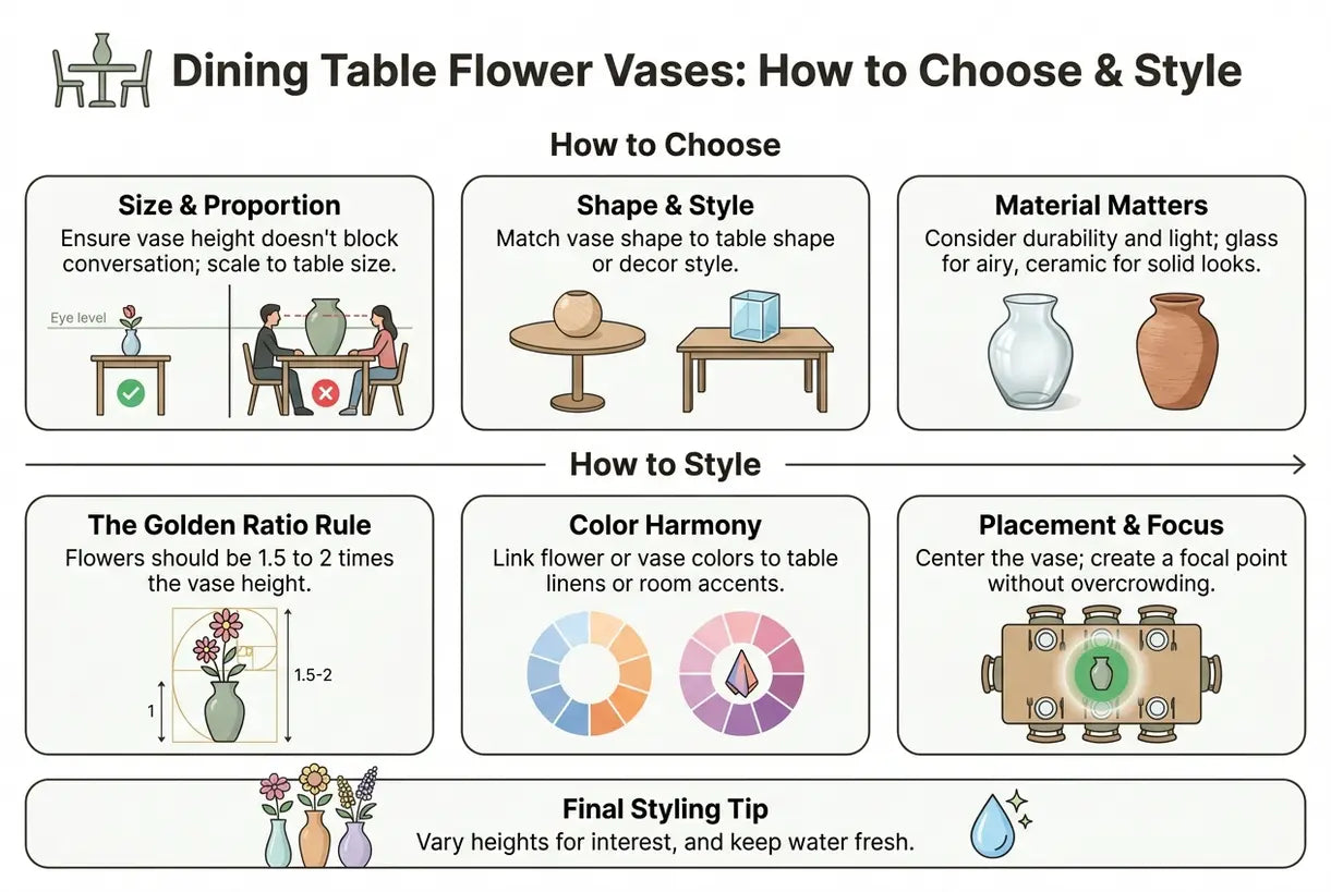 Dining Table Flower Vases: How to Choose & Style the Perfect Centerpiece Vase - infographic