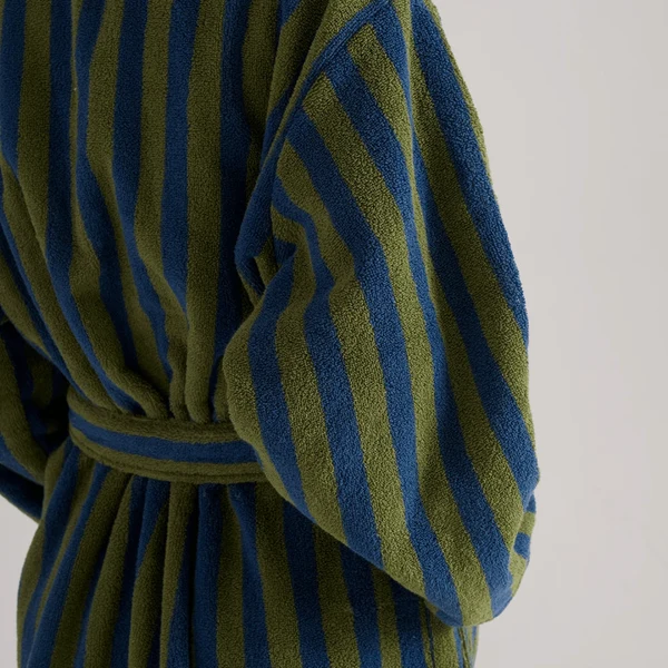 Driva Retro Jacquard Katoenen Badjas Blauw Groen