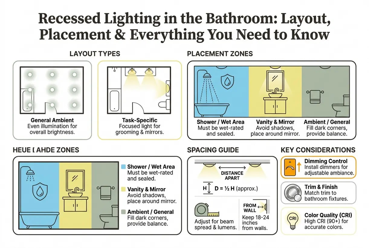 Recessed Lighting in the Bathroom: Layout, Placement & Everything You Need to Know - infographic