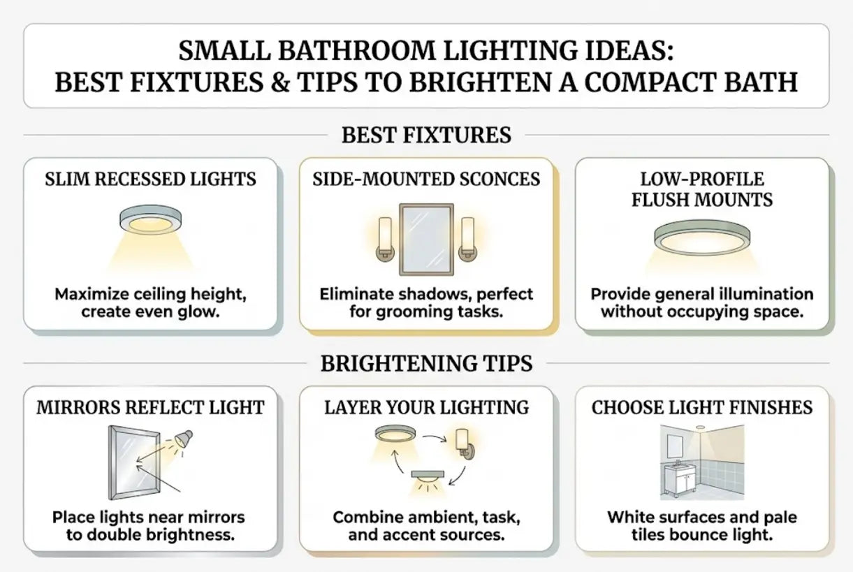 Small Bathroom Lighting Ideas: Best Fixtures & Tips to Brighten a Compact Bath - infographic