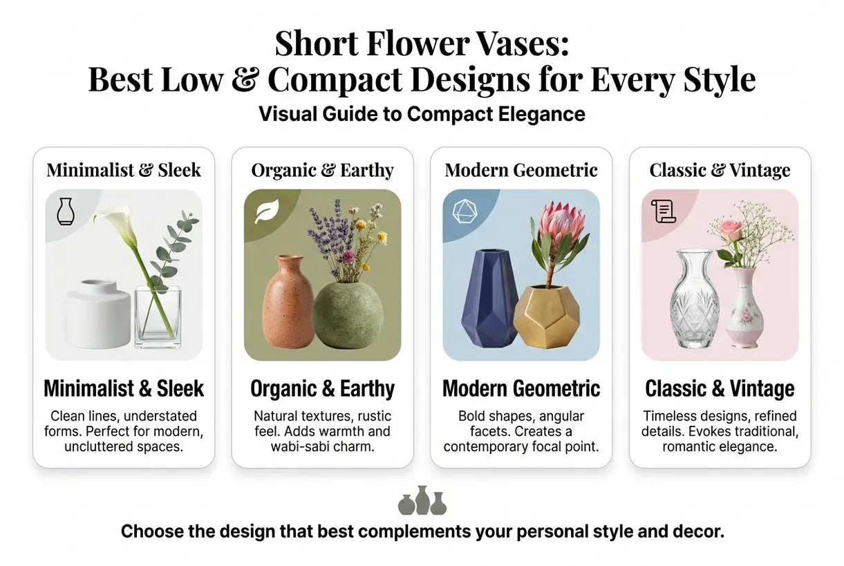 Kurze Blumenvase: Beste niedrige & kompakte Designs für jeden Stil - Infografik