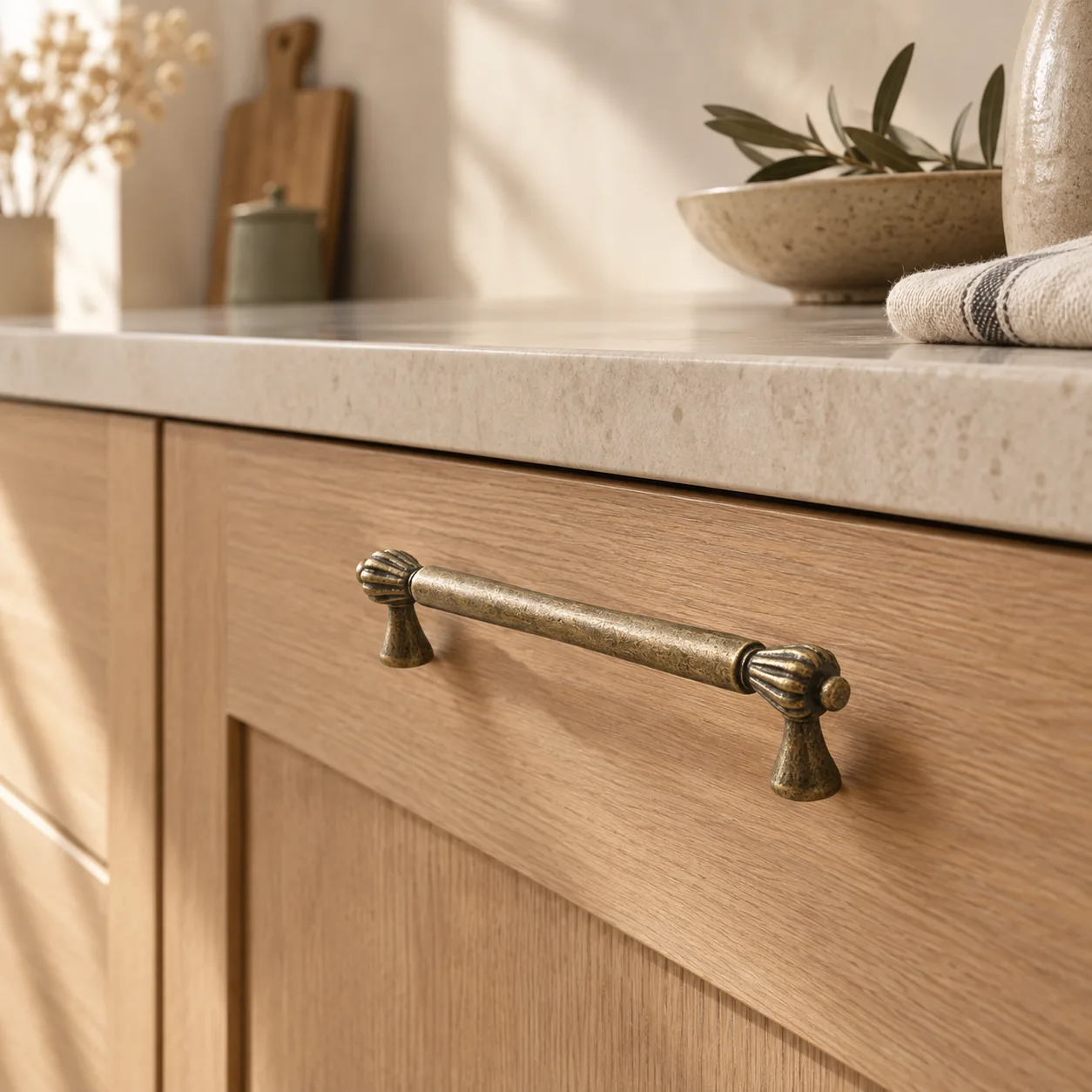 Halvard Vintage Antique Drawer Pull for Cabinets, styled in a Scandinavian interior