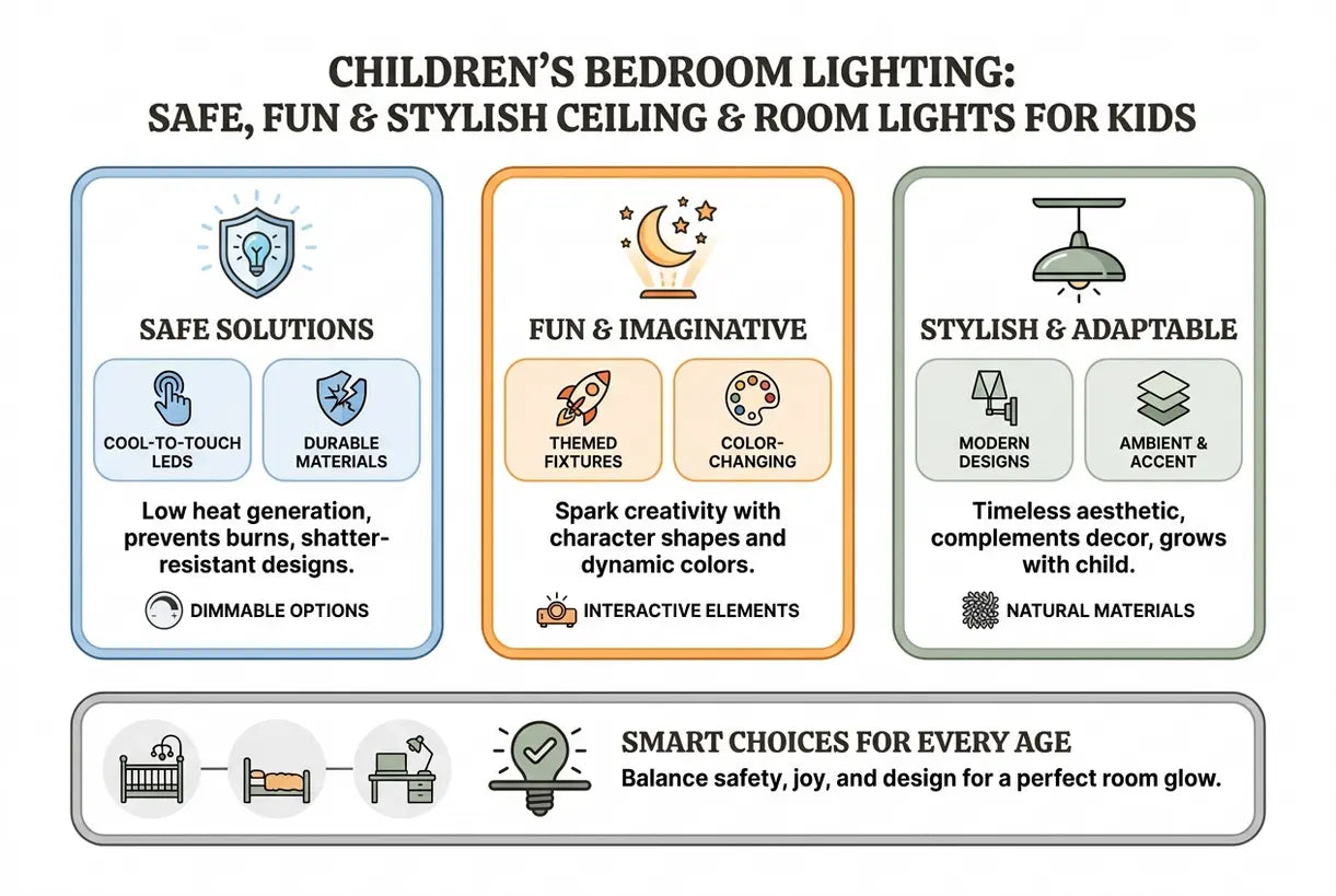 Children's Bedroom Lighting: Safe, Fun & Stylish Ceiling & Room Lights for Kids - infographic