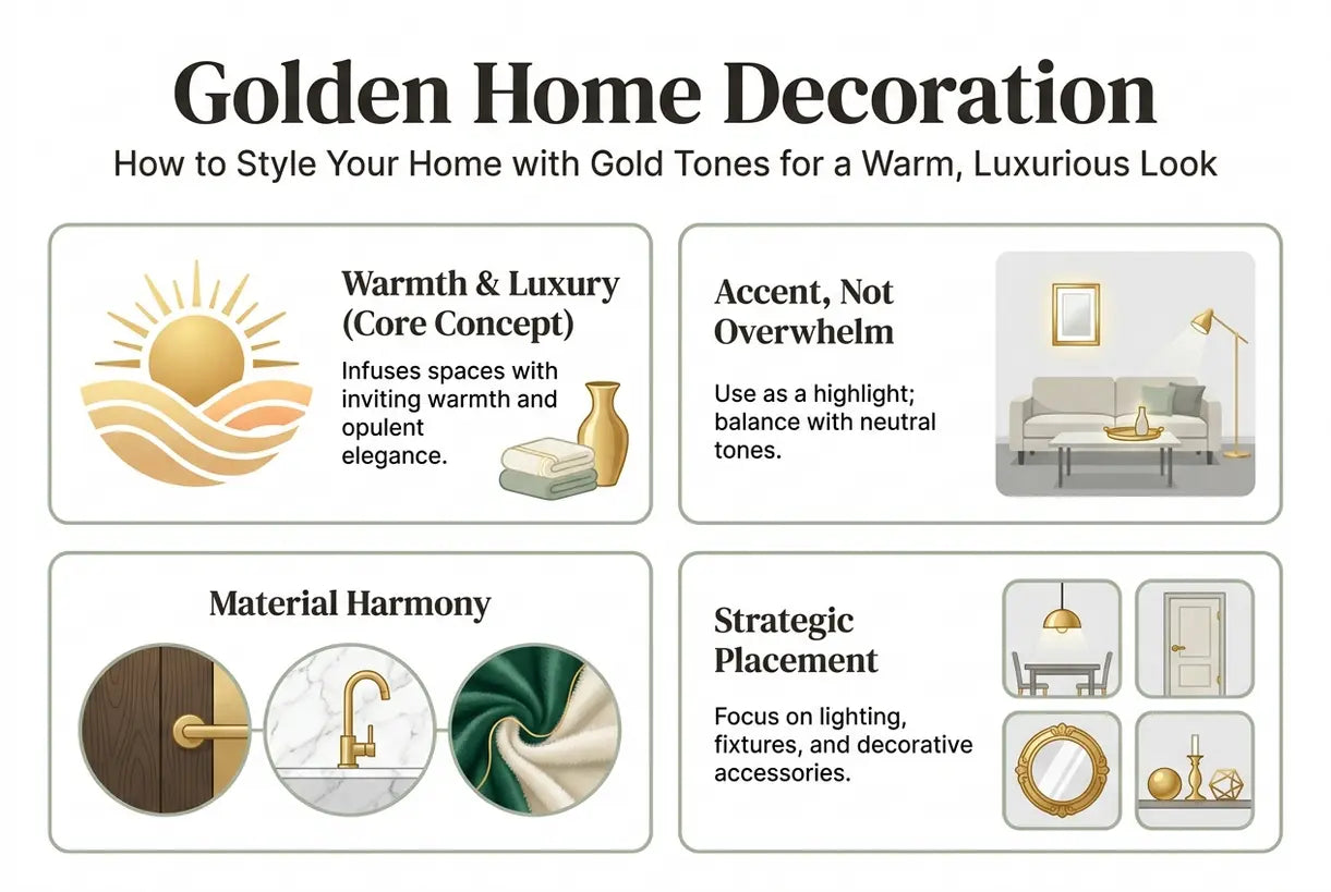 Golden Home Decoration: How to Style Your Home with Gold Tones for a Warm, Luxurious Look - infographic