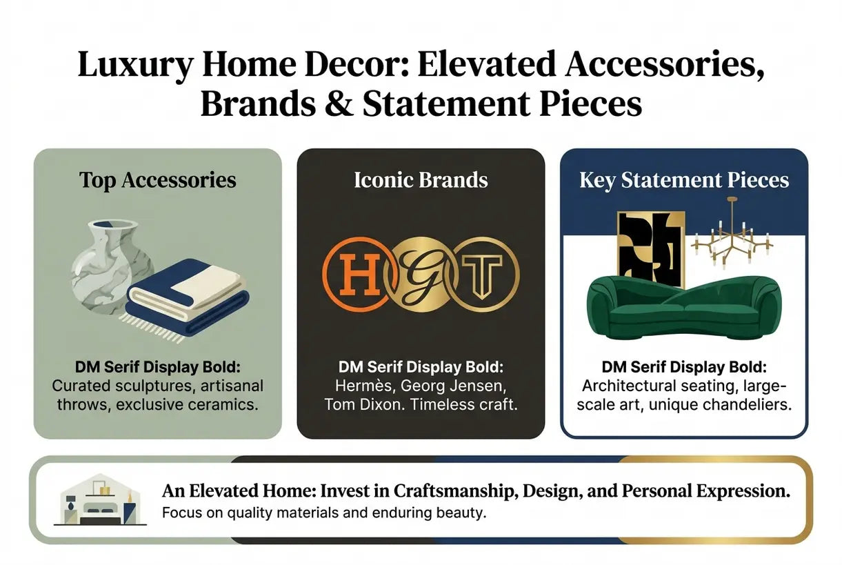 Luxury Home Decor: The Best Accessories, Brands & Statement Pieces for an Elevated Home - infographic