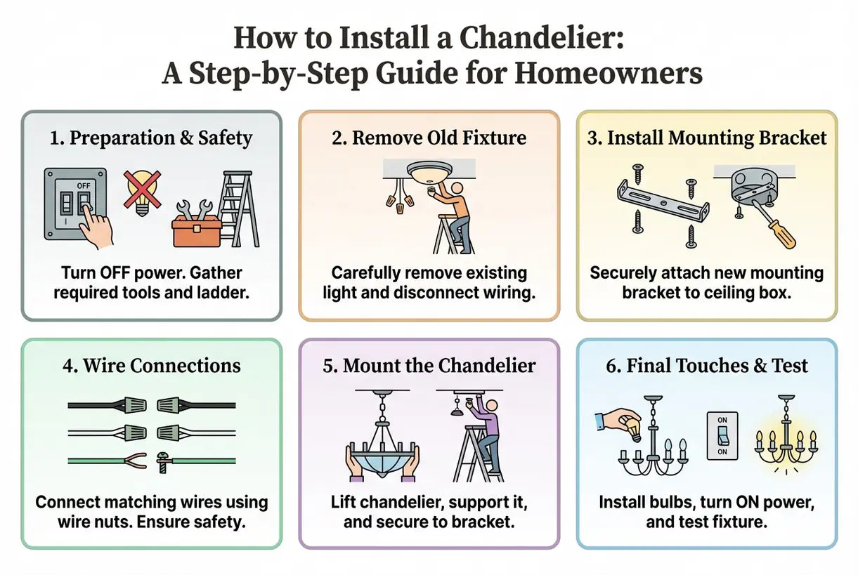 How to Install a Chandelier: A Step-by-Step Guide for Homeowners - infographic