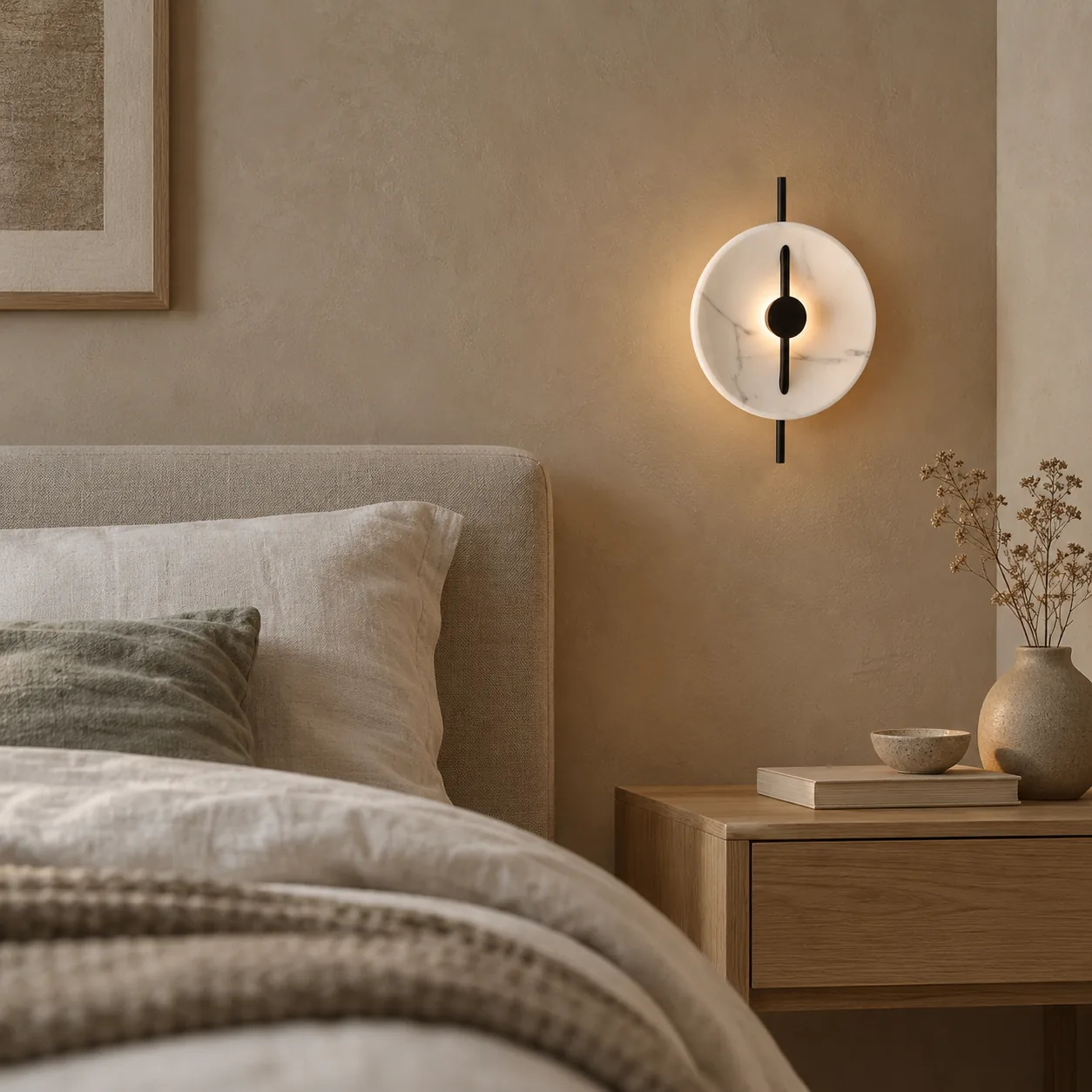Steinlys Marble Effect Sculptural LED Wall Light, styled in a Scandinavian interior