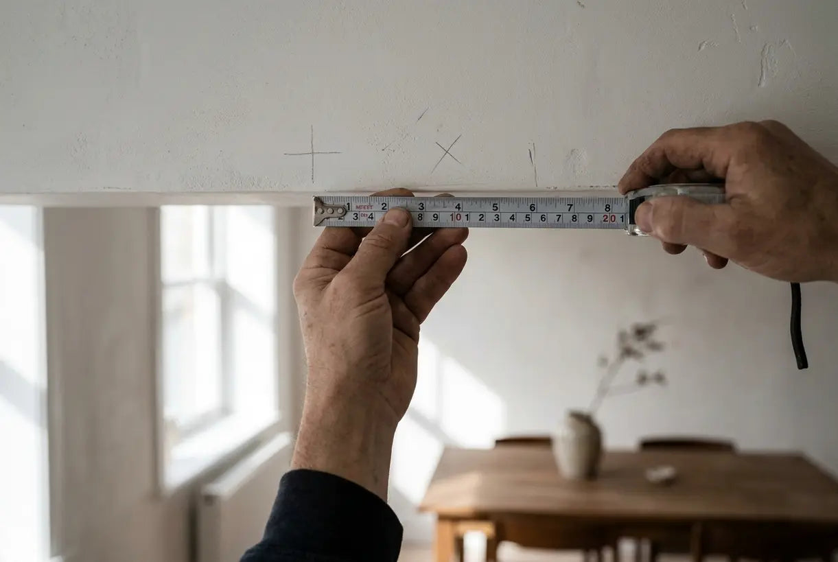 Measuring ceiling for recessed lighting placement in dining room layout planning