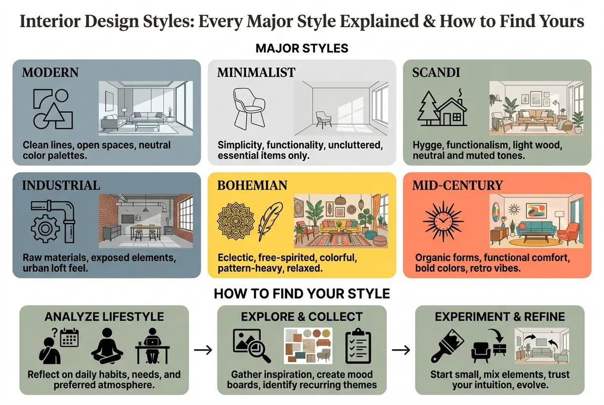 Interior Design Styles: Every Major Style Explained & How to Find Yours - infographic