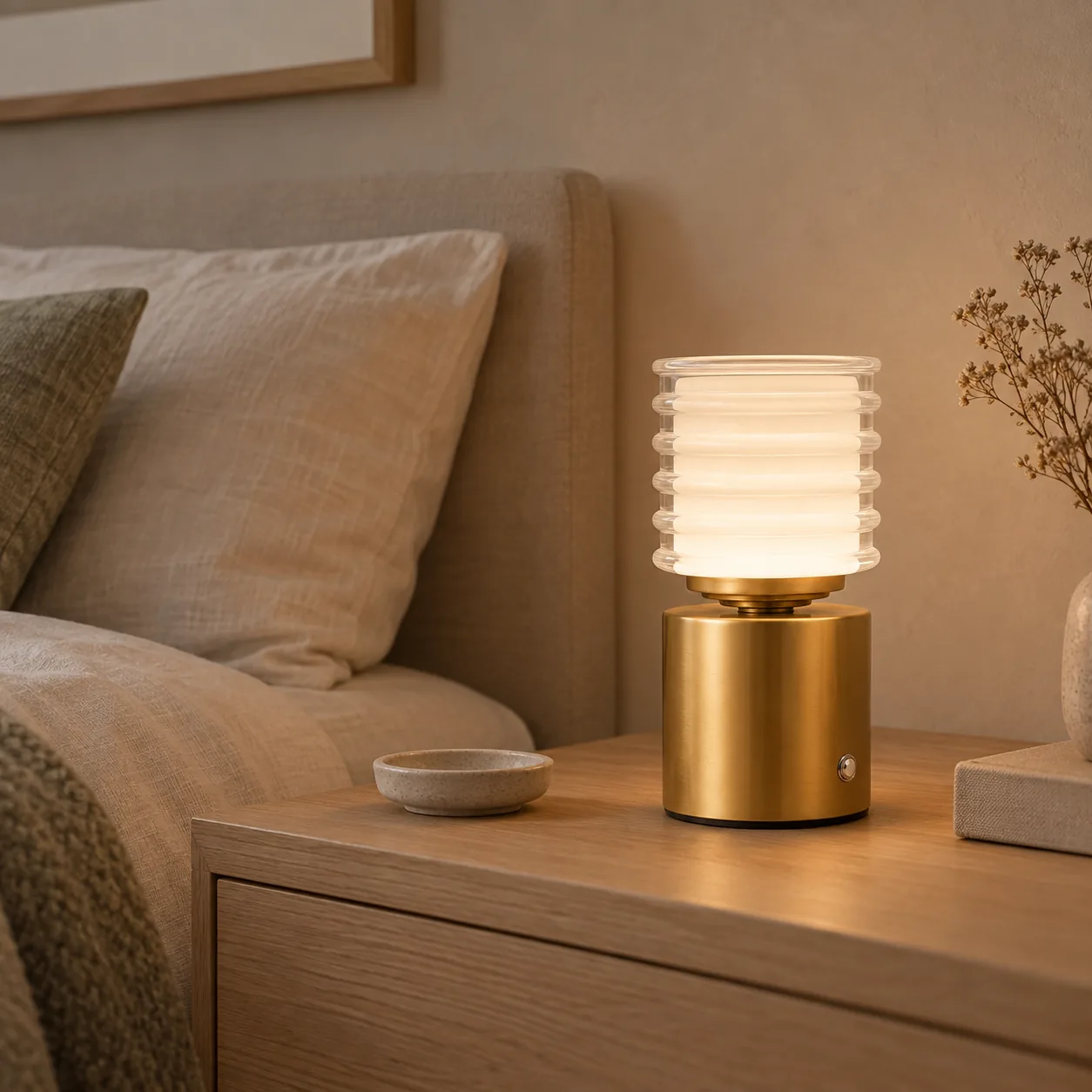 Glødra Rechargeable LED Table Lamp with Dimmer, styled in a Scandinavian interior