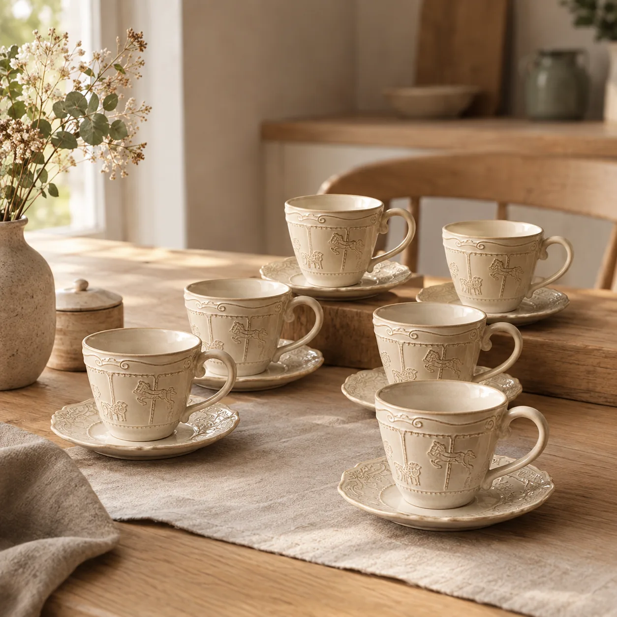 Solvei Handcrafted Ceramic Mug and Saucer Set, styled in a Scandinavian interior