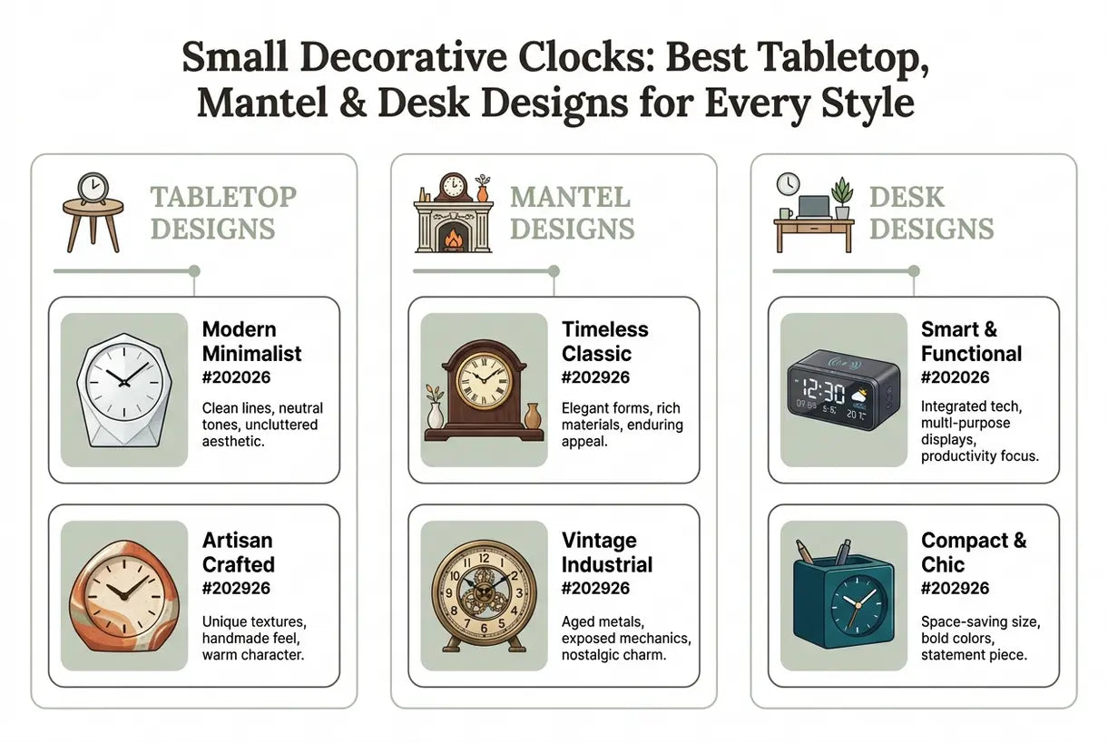 Small Decorative Clocks: Best Tabletop, Mantel & Desk Designs for Every Style - infographic