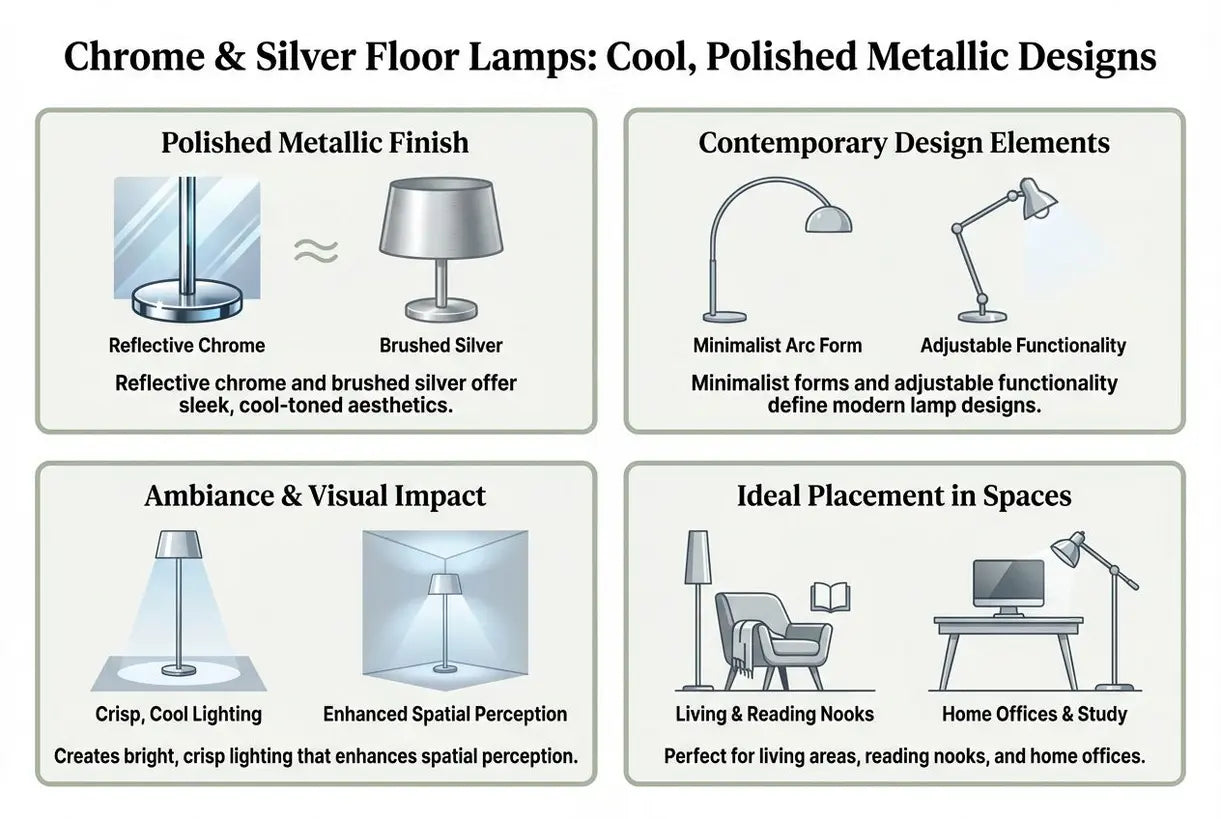 Chromen & Zilveren Vloerlampen: Koele, Gepolijste Metalen Ontwerpen voor Eigentijdse Ruimtes - infographic