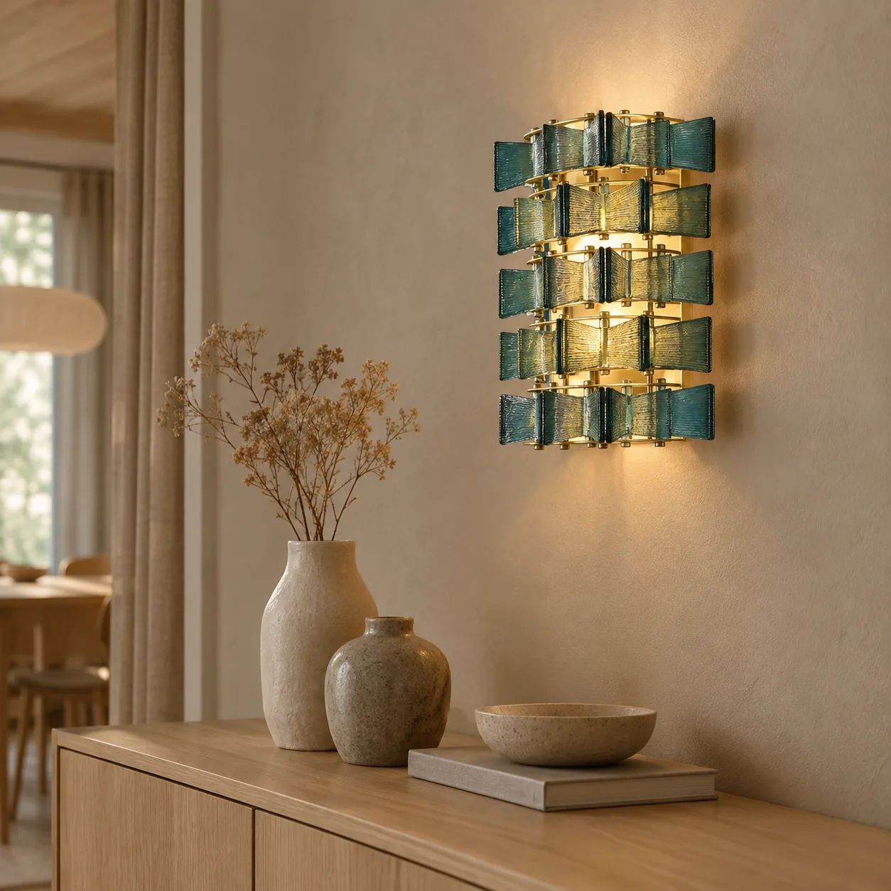 Blåfyr Art Deco Blauw Gebrandschilderd Glas Wandlamp