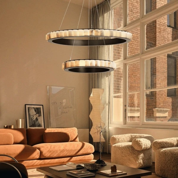 Ringve wit marmeren dubbele ring LED-pendellamp