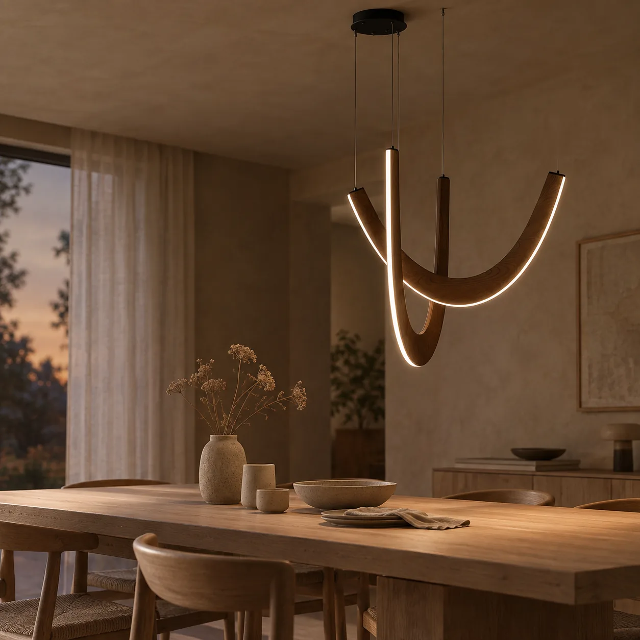 Lybue U-vormige massief houten dimbare hanglamp