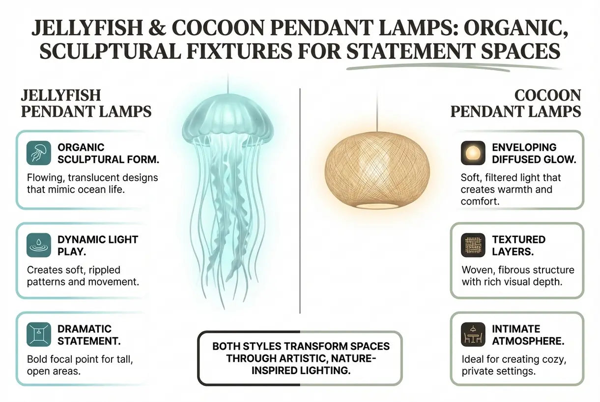 Kwal & Cocon Hanglampen: Organische, Sculpturale Armaturen voor Statement Ruimtes - infographic