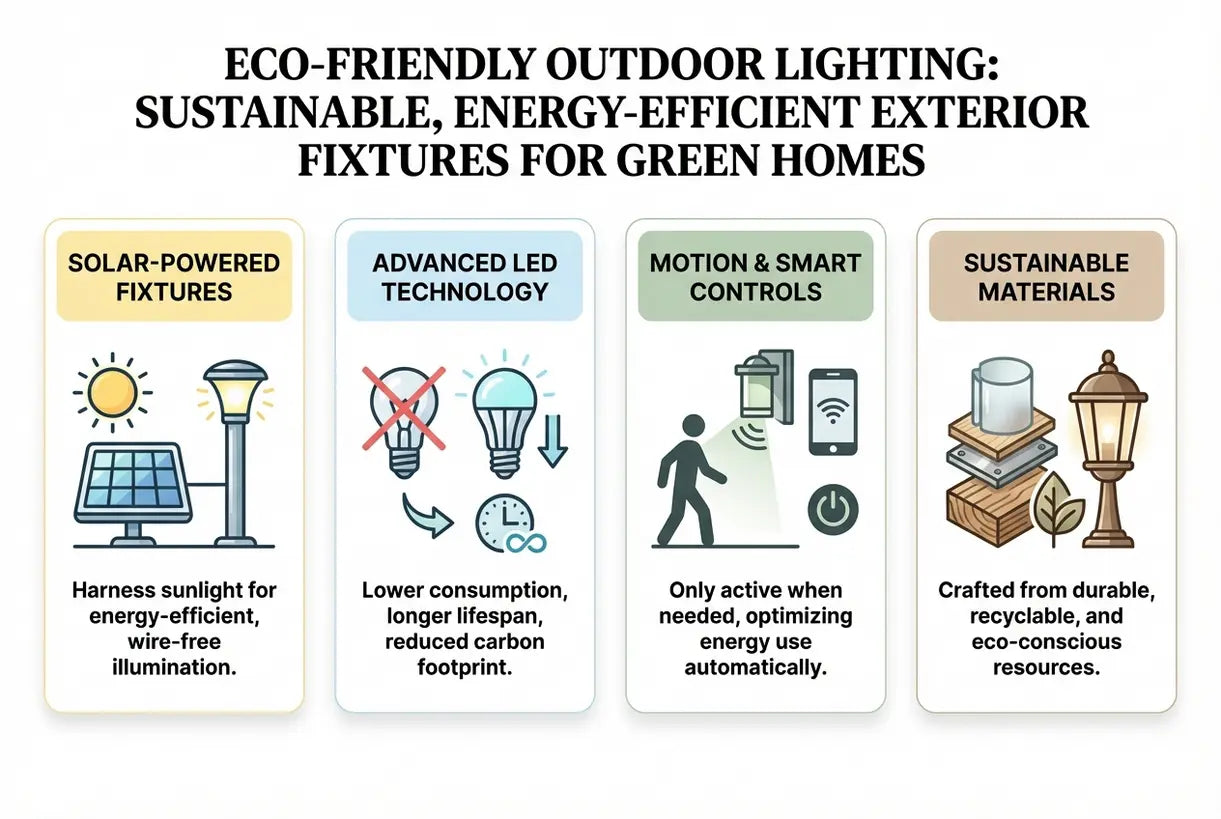 Milieuvriendelijke buitenverlichting: duurzame, energiezuinige buitenlampen voor een groen huis - infographic