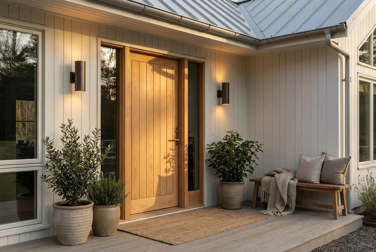 Scandinavische veranda met buitenwandlampen entreeverlichting
