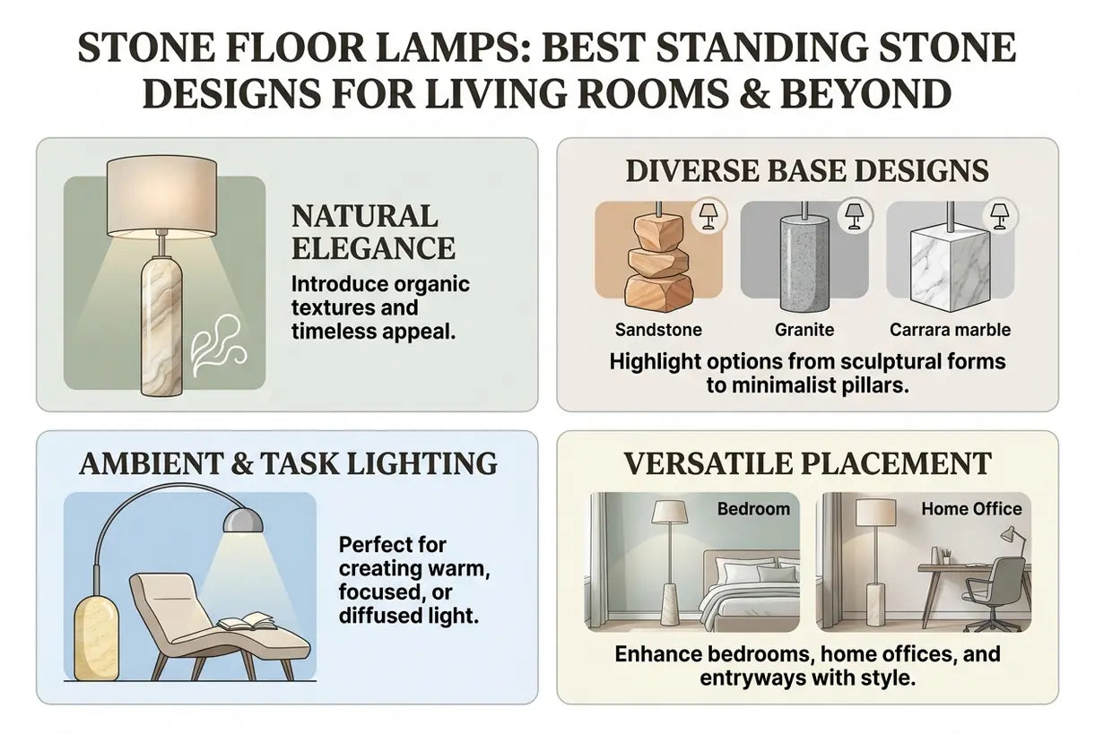 Stenen Vloerlampen: Beste Staande Steenontwerpen voor Woonkamers & Daarbuiten - infographic
