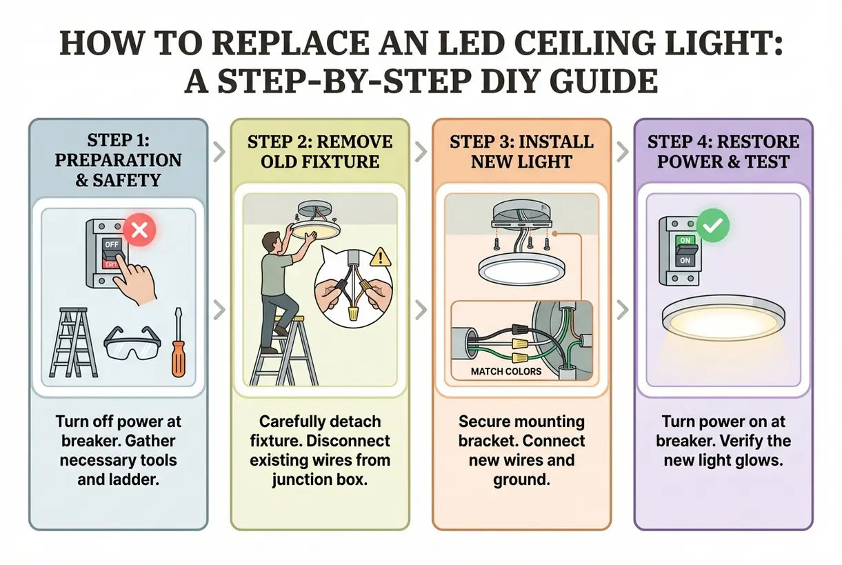Hoe een LED-plafondlamp te vervangen: Een stap-voor-stap doe-het-zelf-gids - infographic